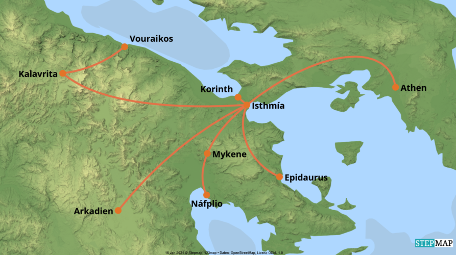 Karte der Reise: Mietwagenreise